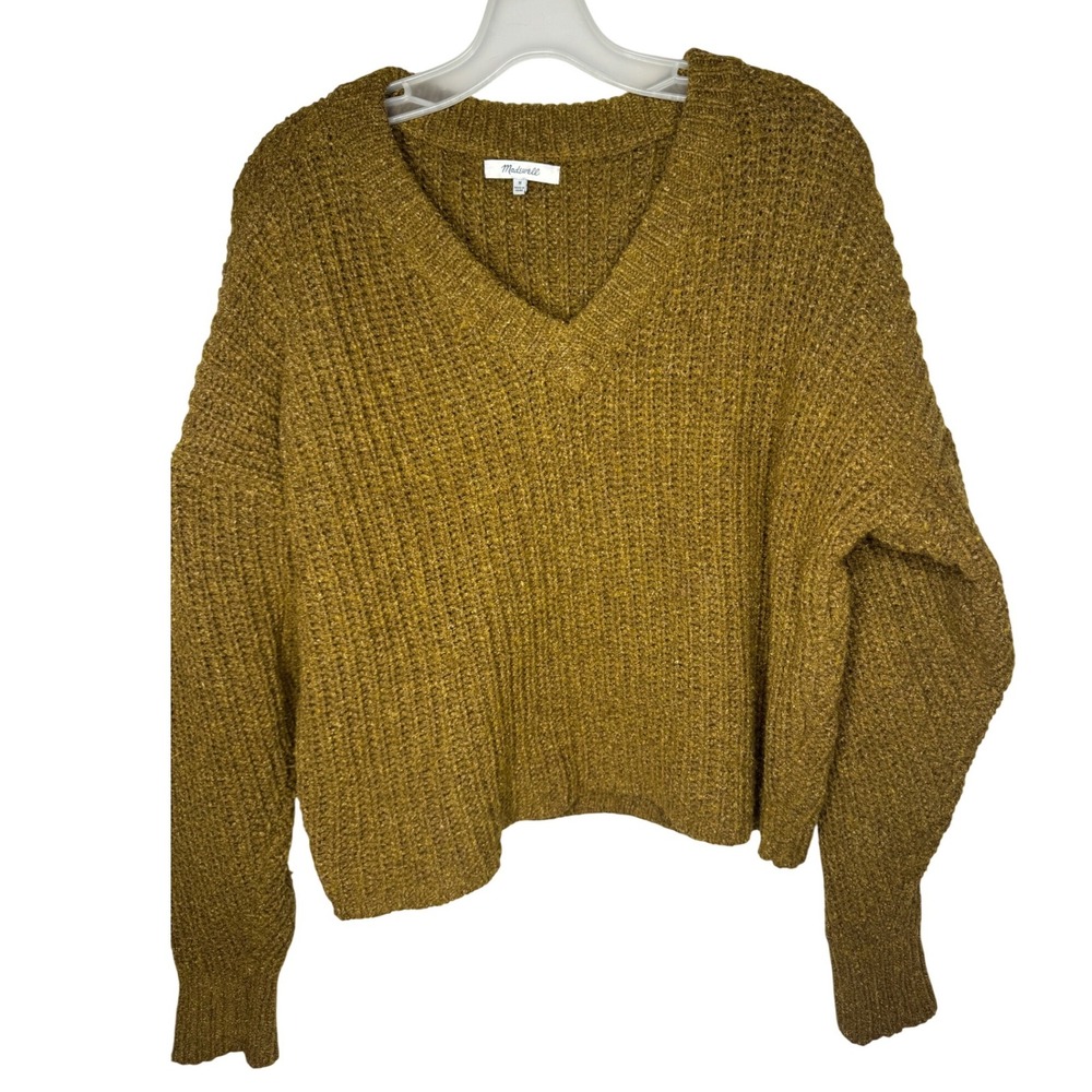 Madewell Womens Mustard Yellow Wool Silk V-Neck Ribbed Knit Sweater G9922 M